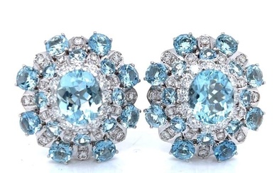1960s 18K White Gold Aquamarine & Diamond Earrings