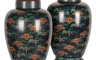 19th Century Chinese Famille-Noire Cloosonne Enamel Lidded Ginger Jars