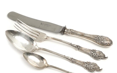 NOT SOLD. 19th century German Rococo style silver cutlery set embellished with rocailles and flowers....