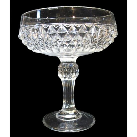 19thc Diamond Pressed Glass Pedestal Candy Dish