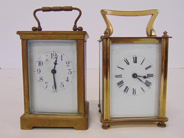 2 Brass Carriage Clocks, 1 Corner of side panel glass