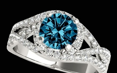 2 ctw SI Certified Fancy Blue Diamond Solitaire Halo Ring 10k White Gold