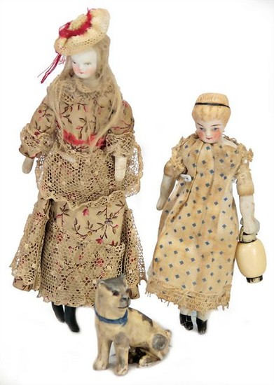 2 pieces dollhouse dolls, 1x type Alice, 10 cm, bisque