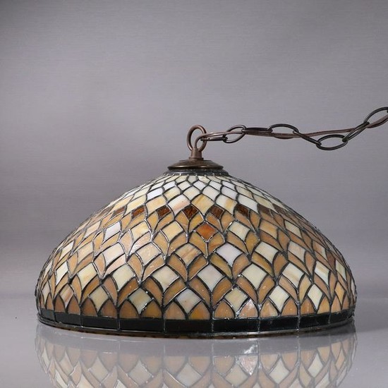 20th C. Leaded Glass Hanging Dome Chandelier