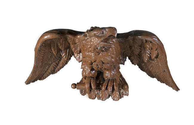 A CARVED TIMBER MODEL OF AN EAGLE, 18/19th...