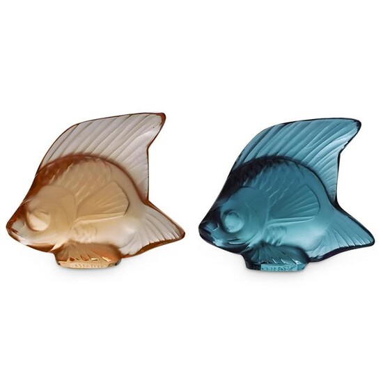 (2Pc) Lalique Poisson Fish Figurine