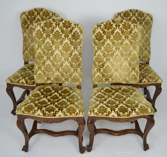 4 Antique Velvet Upholstered Side Chairs