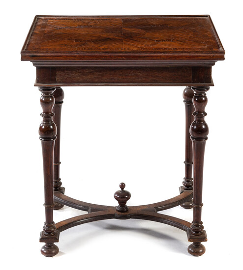 An English Mahogany Work and Game Table Height 28 1/2 x width 25 x depth 19 3/4 inches.