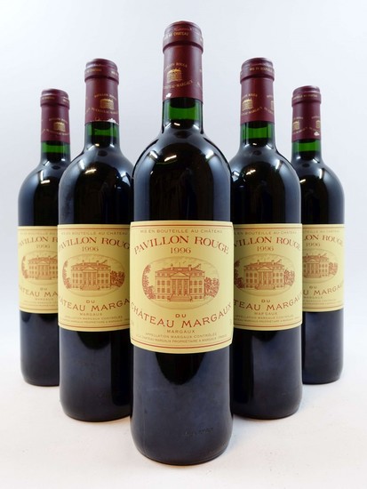 5 bouteilles PAVILLON ROUGE DU CHATEAU MARGAUX 1996 Margaux (3 capsules eraflées)