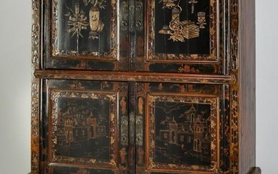Chinese Shanxi style black & red lacquer cabinet