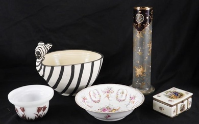5PC Porcelain Ceramic & Art Glass Vessels