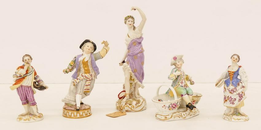 5pc Meissen 19th Cent. Porcelain Figurines 5'' to 9''