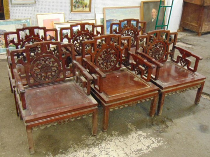 6 carved Chinese armchairs, chairs need refinishing