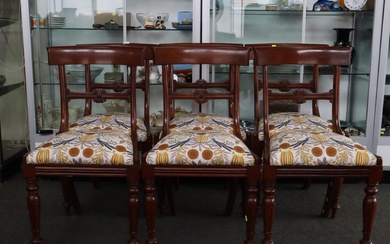 6X LATE REGENCY/ EARLY VICTORIAN PERIOD MAHOGANY DINING CHAIRS WITH DROP-IN SEATS, FLORAL UPHOLSTERY