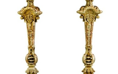 A pair Louis XIV style parcel gilt and carved wood