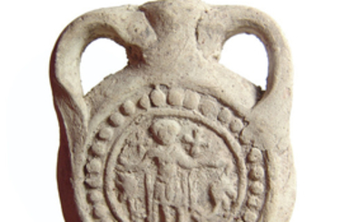 Coptic terracotta Saint Menas souvenir pilgrim's flask