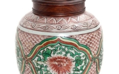 A Famille Verte Porcelain Ginger Jar and Cover