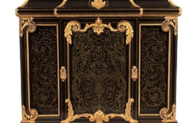 A Napoleon III Gilt Bronze Mounted and Cut Brass Inlaid Ebony Cabinet
