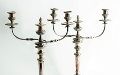 A pair of silver plated three-light, two-branch