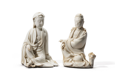 TWO DEHUA FIGURES OF SEATED GUANYIN, QING DYNASTY, 17TH CENTURY AND REPUBLIC PERIOD (1912-1949)