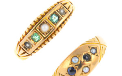 Two late Victorian 15ct gold gem-set band rings.