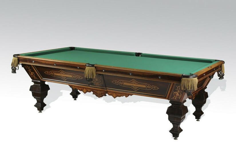 Early 20th c.mahogany and satinwood inlaid pool table