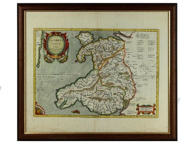c1573 Earliest Printed Map of Wales Cambriae Typus by