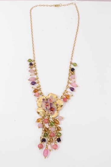 9ct gold enamel and bead necklace