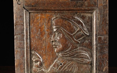 A 16th Century Oak Panel carved with a...
