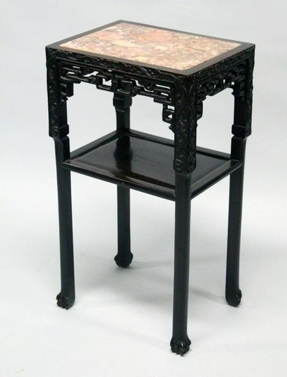 A 19TH CENTURY CHINESE HARDWOOD MARBLE TOP TWO TIER