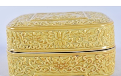 A 19TH CENTURY CHINESE IMPERIAL YELLOW GLAZED BOX AND COVER ...