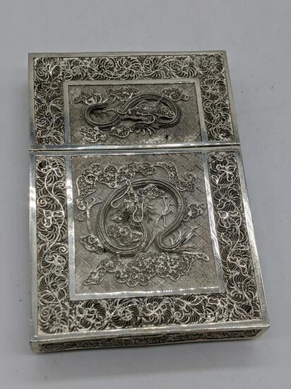 A 19th century Asian silver filigree card case with
