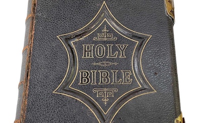 A 19th century leather bound Bible.Condition Report There is no...