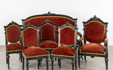 A 6-piece, Louis XVI style salon suite. Circa 1900. (L:71 x W:162 x H:119 cm)