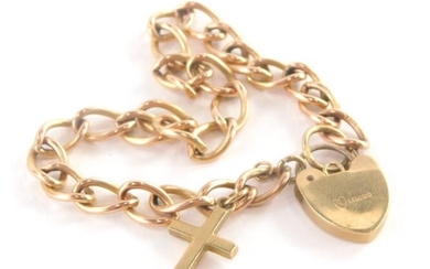 A 9ct gold charm bracelet, with curb link chain,...