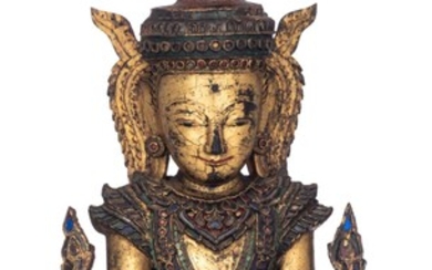 A Burmese gilt lacquered wooden Buddha, presumably 19thC, H 67 cm