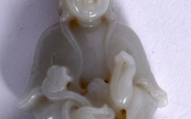 A CHINESE CARVED JADE FIGURE OF GUANYIN, modelled