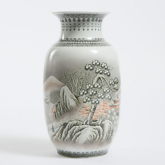A Chinese Grisaille Enameled 'Winter Landscape' Vase