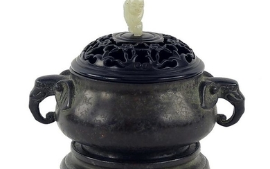 A Chinese Patinated Bronze Censer.