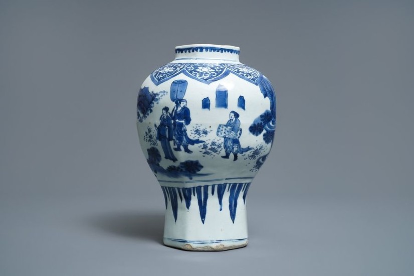A Chinese blue and white baluster vase with...