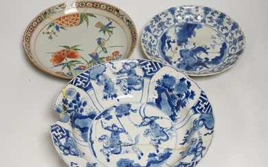 A Chinese blue and white warriors bowl, Kangxi mark and pe...