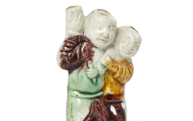 A Chinese famille verte biscuit 'Hehe Erxian' water dropper, Qing dynasty, Kangxi...