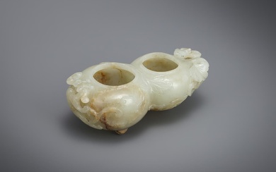 A Chinese jade double gourd brush washer