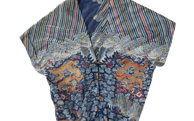 A Chinese refashioned embroidered silk gauze 'dragon' robe The silk, Qing dynasty,...