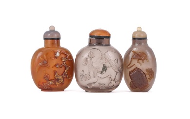 A Chinese smoky-agate snuff bottle and stopper