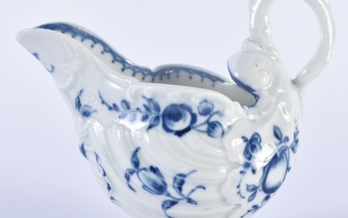 A FINE 18TH CENTURY WORCESTER BLUE AND WHITE PORCELAIN CREAM...