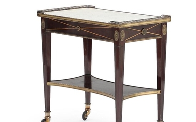 SOLD. A French 20th century mahogany serving cart, sides with drawers, decorated with brass. H. 68. W. 70. D. 40 cm. – Bruun Rasmussen Auctioneers of Fine Art