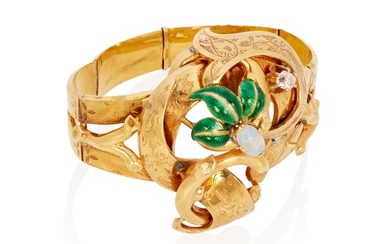A French Victorian opal and diamond bangle bracelet