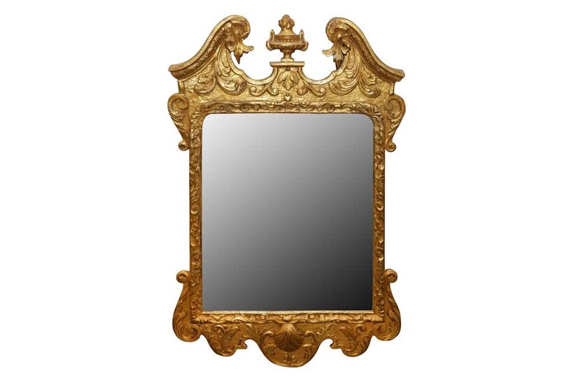 A GEORGE II STYLE GILT WOOD RECTANGULAR MIRROR, LATE 19TH/EARLY 20TH CENTURY