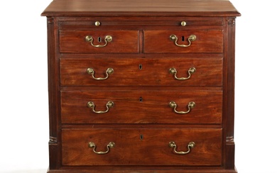 A GEORGE III MAHOGANY LANCASHIRE CHEST OF DRAWERS of...